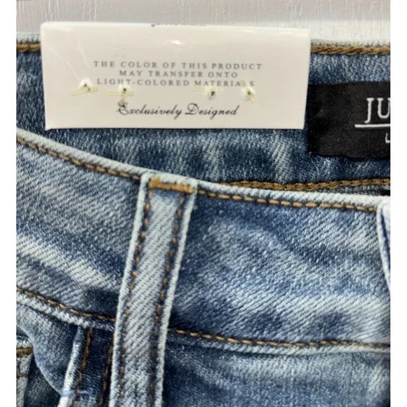 NWT Judy Blue High Waist Patchwork Boyfriend Jeans 7/28 Blue Stretch 88499 Boho - Picture 9 of 14